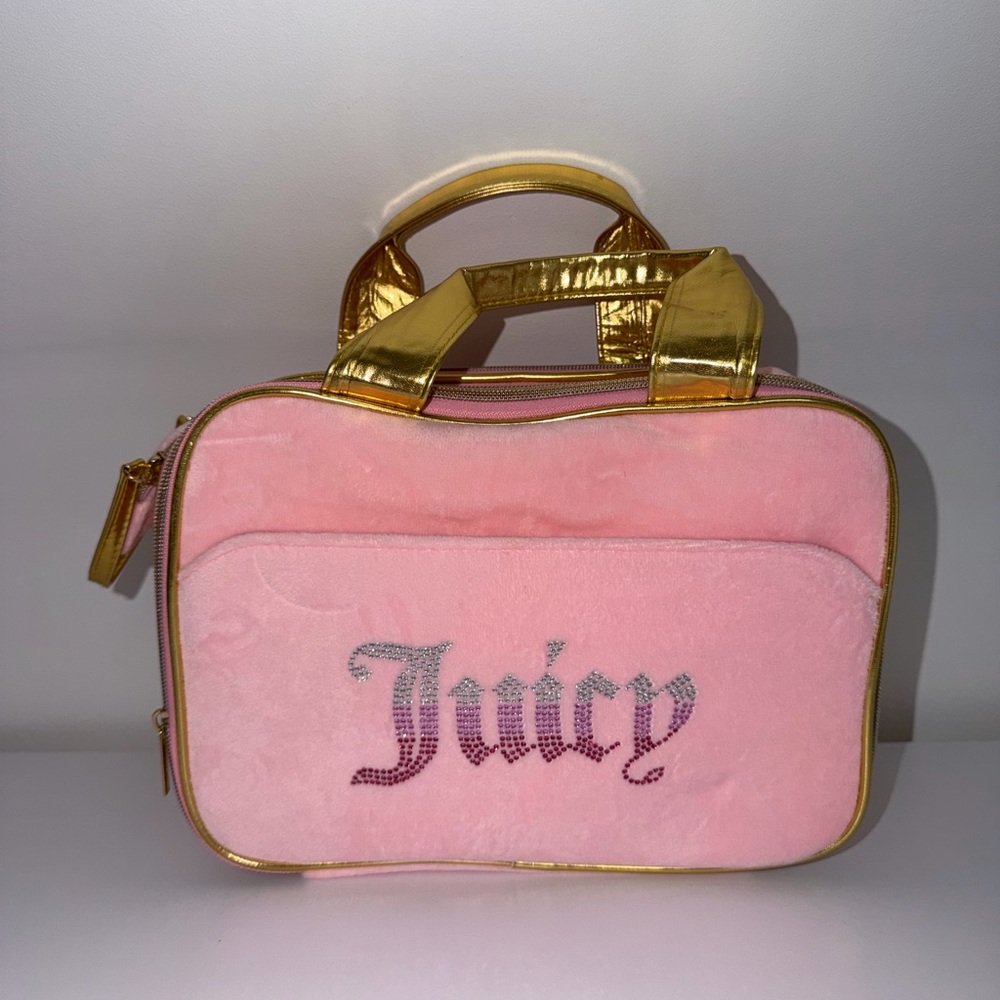 Juicy Couture Large Blush Pink Velour Crown Cosmetic Makeup Bag, Makeup Case